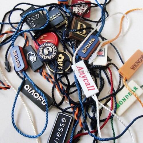 Custom clothing bags hang tag sling string buckle with logo/top quality garment tag cords thread 5000 pcs a lot