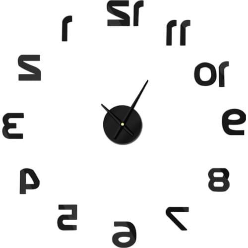 Backwards DIY Wall Clock Reverse Large Numer Wall Clock 3D Giant Mirror Sticker Huge Wall Watch Living Room Decoration