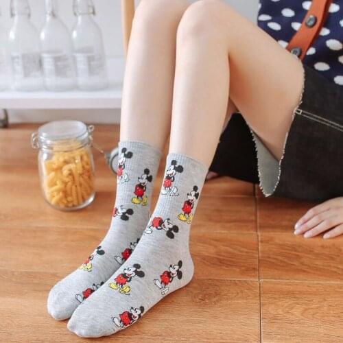 Disney Girl Cartoon Sweet Cute Mickey Mouse sweat-Absorbent Tube Teenagers Socks Sports Women Five Colors Socks Dropship
