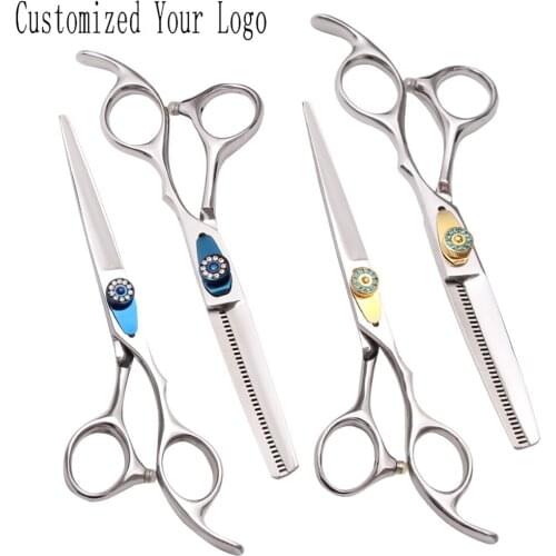 6 inch 17.5cm Customize Logo Hairdressing Scissors Cutting Shears Thinning Scissors Antler Up Teeth Professional Hair Scissors
