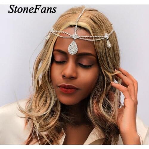 Stonefans Water Drop Pendant Rhinestone Head Chain Jewelry for Women Bling Crystal Forehead Chain Bridal Wedding Hair Accessory