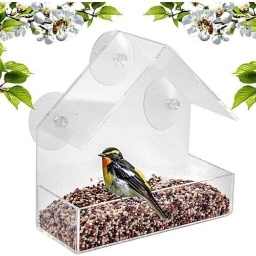 Transparent Tray Birdhouse Suction Cup Mount House Type Highly Acrylic Bird Poultry Feeder Food Container Pet Tool