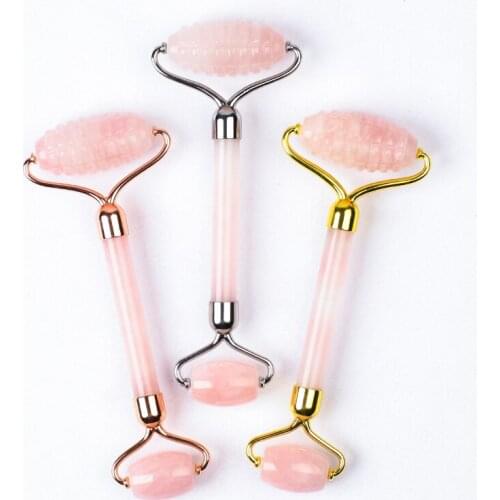 Natural Rose Quartz Textured Jade Facial Roller Massage Tools with Gift Box for Back Neck Muscle Relaxation Skin Lifting Firming