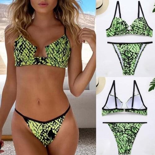 Sexy Two-piece Snake Print Bikini Women High Waist Push-up Swimwear Swimsuit Female Thong Brazilian Bathing Suits Biquini 2021