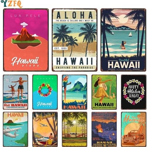 Surfing Hawaii Tin Vintage Beach Bar Pub Metal Plate Personalized Retro Artware Wall Stickers Room Decor Sign DU-11404B