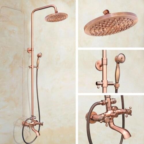 Antique Red Copper Brass Bathroom Shower Faucet Set Bathtub Shower Faucet Bath Shower Tap Rainfall Shower Head arg513