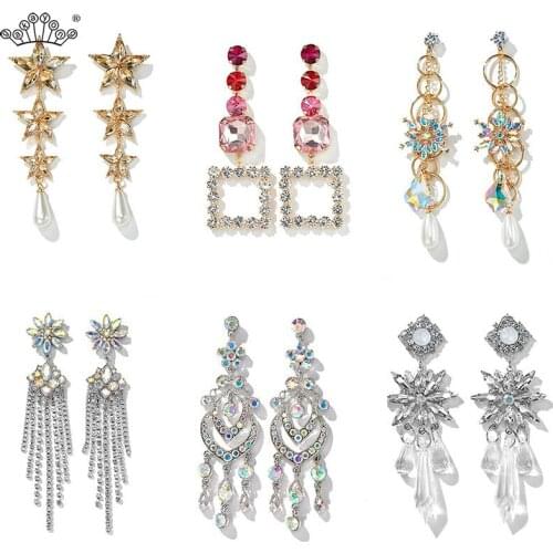 Rhinestone Crystal Long Tassel Earrings for Women Bridal Drop Dangling Earrings 2020 Wedding Jewelry Accessories