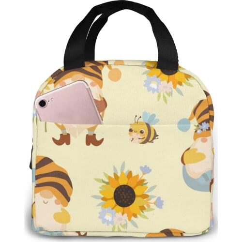 Lunch Bag Cute Gnomes With Sunflowers Thermal Insulated Lunch Box Tote Cooler Bag Bento Pouch Lunch Container Food Storage Bag