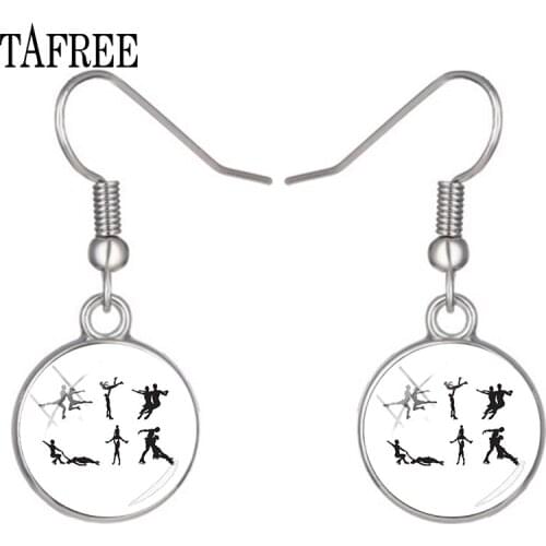 TAFREE Good Quality Art Picture Drop Earrings Round Glass Cabochon Earrings Charm Women Jewelry Sports Lovers Souvenirs ST03