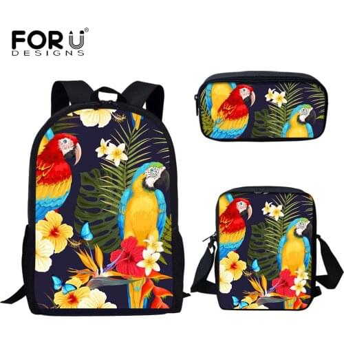 FORUDESIGNS Funny Style Parrot Floral Printing Schoolbags for Youth Girls Casual Travel Bookbags LArge Capacity Satchel Mochila