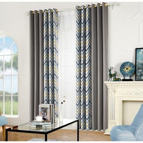 Poly Linen Printed shading Curtain for Living Room bed room striped window treatment