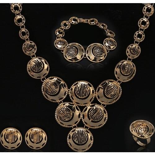 Fani statement Bridal Jewelry Set Wholesale Saudi Gold Woman Wedding Jewelry Set Nigerian woman Accessories Bridal Jewelry Set