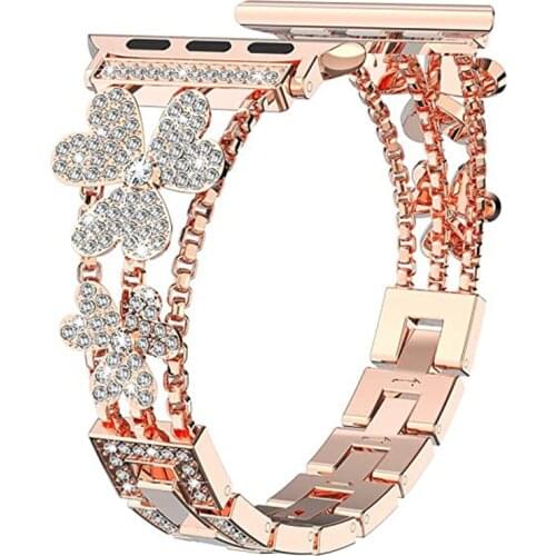Womens Jewelry Strap For Apple Watch Band SE 6 5 4 40/44mm Flower Diamond Stainless steel Bracelet For iWatch Series 3 38/42mm