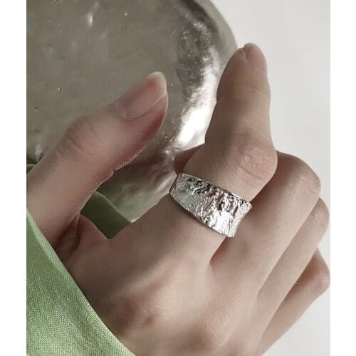 925 Sterling Silver Women Wedding Band Science Molten Meteorite Asteroid Rustic Moon Real Surface Ring Fine Jewellery
