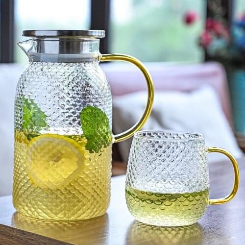 1.3L Glass Water Pot Transparent Heat-Resistant Teapot Flower Tea Set Home Hot Cold Water Water Jug Juice Beverage Container
