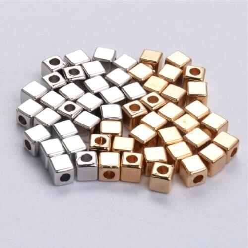 200pcs/lot CCB Square 3 4 5 mm Smooth Gold Rhodium Charms Loose Space Beads Fitting Women Diy Necklace Bracelet Jewelry Finding