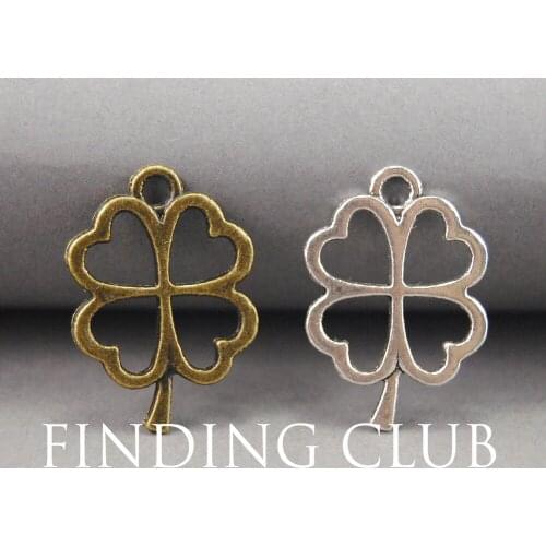 50pcs Alloy Bronze Silver Color 4 Leaf Clover Charms DIY Metal Bracelet Necklace Jewelry Findings A157/A730