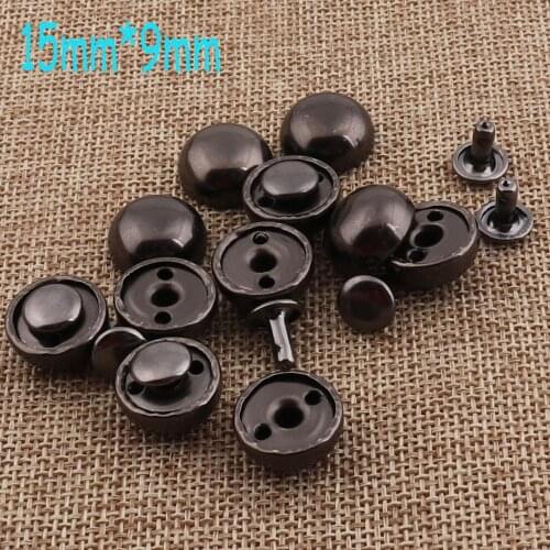 50 PCS Double Cap Rivets,Black Double Cap Round Mushrooms Rivet Domed Leather Craft Rivet Fastener Snaps Prong Studs-15mm*9mm