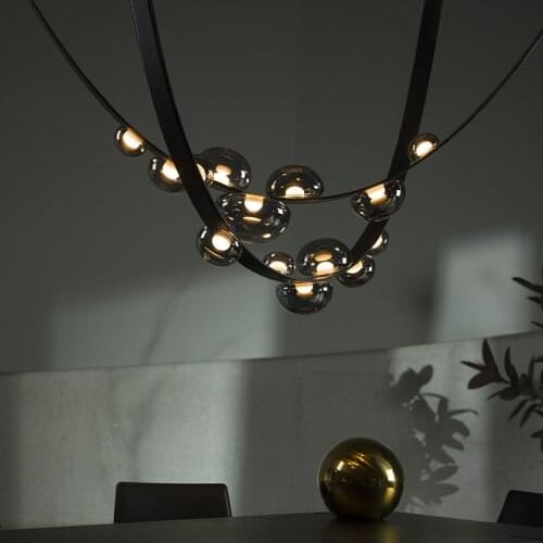 Artpad Novelty Modern Leather LED Chandelier Light Dining Room Island Creative Hanging Lamp Restaurant Bar Design Glass Fixture