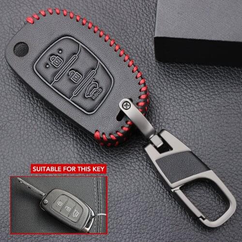 Car Styling Car Leather Key Case For Hyundai Creta I10 I20 Tucson Elantra Santa Fe 3 Button Remote Flip Fob Cover