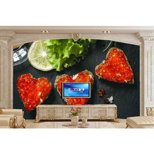 Large 3d murals,Seafoods Caviar Heart Food wallpapers,living room TV wall bedroom restaurant kitchen wall papers home decor