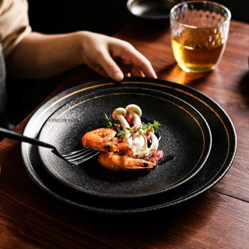 Black frosted Phnom Penh ceramic plate bowl steak plate Nordic tableware household round plate breakfast plate fruit salad bowl