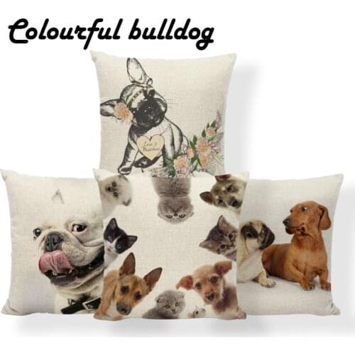 Dachshund Animal Pugs Cushion Flowers Cat French Bullfighting Pillow Rock Garden Houseware Throw Pillow Case Small Burlap Pastel