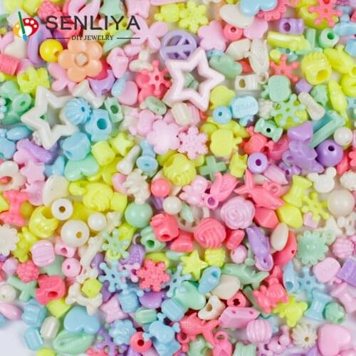 Children Beads for Jewelry Making DIY Handmade Bracelets 50Pcs/Lot Colorful Random Mixed Color Acrylic Star Heart Flower Beads