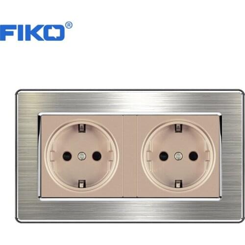 FIKO With Dual Home USB Plug Charger Wall-Mounted Double EU Standard Stainless Steel Panel Electronic Socket Power Socket