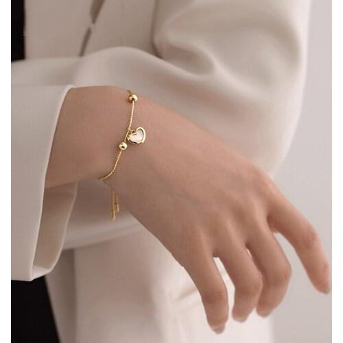 Flashbuy Gold Color 316L Stainless Steel Chain Shell love Heart Charm Bracelets for Women Thin Chain Bracelet Adjustable Jewelry