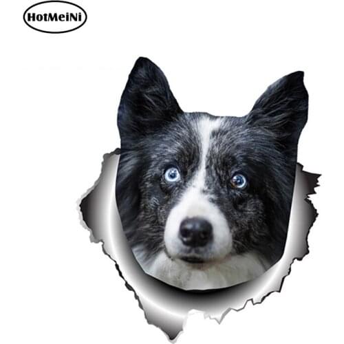 HotMeiNi 13cm x 11.1cm 3D Border Collie Car Sticker Torn Metal Dog Car Decal Reflective Stickers Waterproof Bumper Accessories