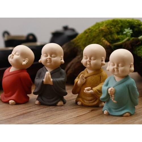 Ceramic cute little monk statue ，Zen little monk， Purple Clay Tea Pet Home living room bedroom decoration statue Chinese gift