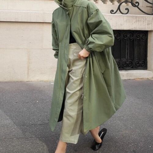 Fashion Long Windbreaker Womens Korean 2020 new style Spring Autumn Loose thin Zipper Trench Coats Female Overcoats m489