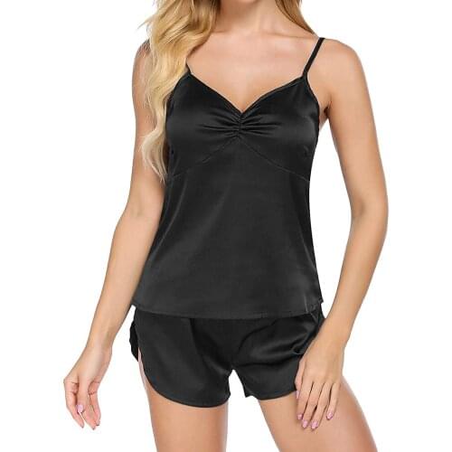 Fashionable Delicate Black Backless Home Suit For Women Pajama Lace Sexy Sleepwear Satin Pajamas With Pants Intimate Lingerie