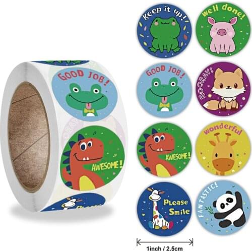 50-500 Pcs Reward Stickers Motivational Stickers Roll for Kids for School Reward Students Teachers Cute Animals Stickers Labels
