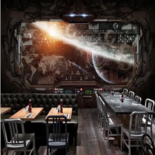 Custom mural custom 3D Stereo restaurant mural Wallpaper gaming room mural Cosmic Space Cabin Spacecraft moon Mural