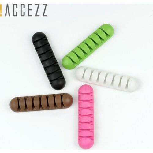 !ACCEZZ Desktop phone Cable Winder Wire fixer Silicone Holder 7 slot Strip Headphone Earphone Clip Charger Organizer Management