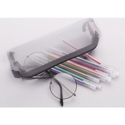 45BA Novelty Mesh Pencil Case Zippred Pockets Portable Makeups Storage Bag Pen Organizer Holder Bag for Children Students