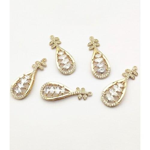 New arrival! 40x15mm 20pcs Cubic Zirconia /Copper Drop shape charm for Hand Made Necklace DIY parts,Jewelry Findings & Component