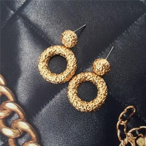 New Bohemia Gold Color Plating Textured Circle Drop Earrings For Women Girl Elegant Casual Classic Party Daily Jewelry Accessory