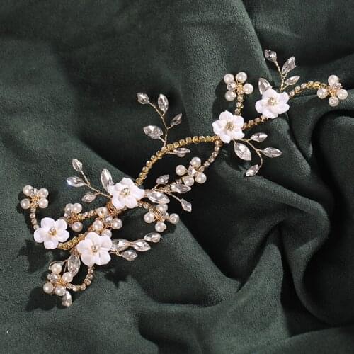 Fashion Headband Wedding Hair Accessories Ladies Rhinestone Rearl Flower Both Ends Hairband Handmade Bride Prom Headwear Jewelry