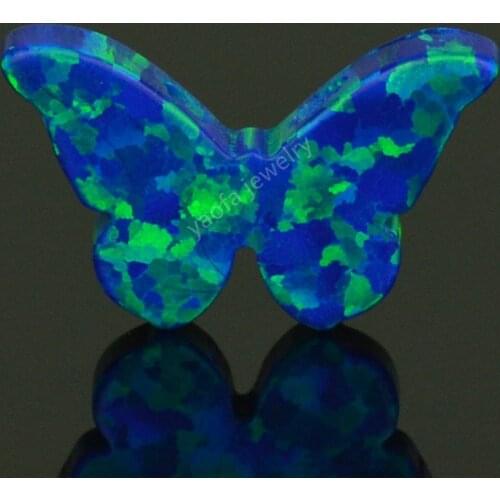 Wholesale price butterfly shape synthetic opal Op27 dark blue fire loose opal stone for women girl necklace in 78 colors