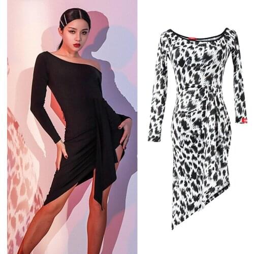 Sexy Leopard Irregular Dress Women Latin Dance Costumes Ballroom Dance Competition Dresses Latin Performance Dance Dress SL4414