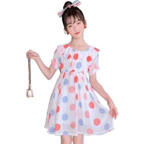 Teenage Girls Dress Big Dot Dress For Girl Casual Style Dress Kids Summer Girls Clothing 6 8 10 12 14
