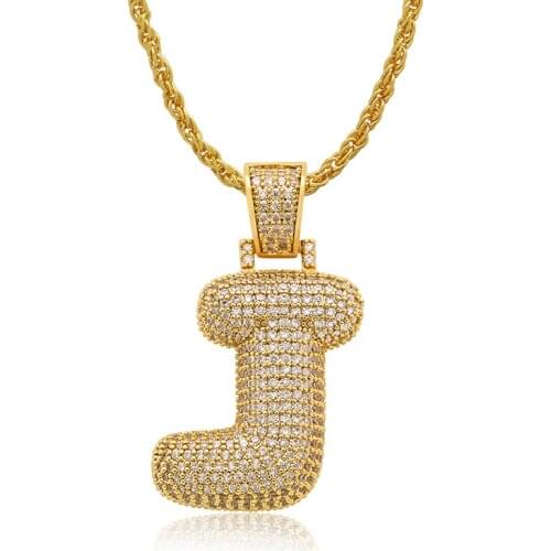 Lucky Sonny Large Stock Bubble Letters Pendant Necklace pendentif carta de bolha Gold Color Initial J with CZ Iced Out Jewelry