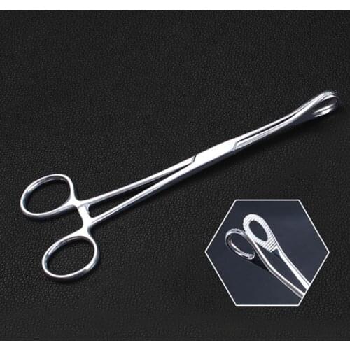 Shanghai customized stainless steel oval pliers medical sponge pliers cupping thickening pliers straight elbow with teeth 25cm