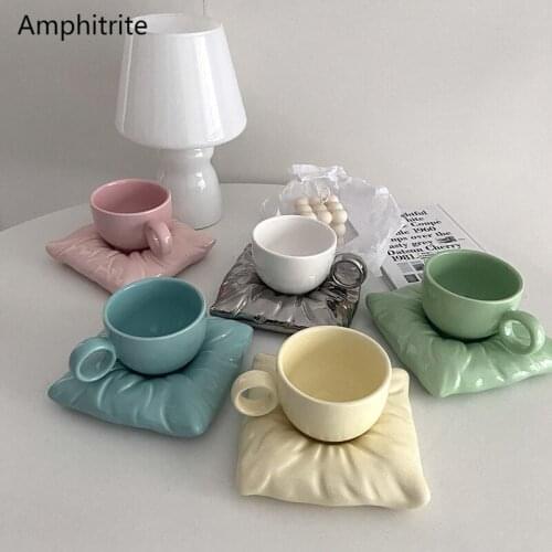 Nordic Ceramics White Cushion Coaster Cup Breakfast Drink Tea Milk Coffee Cup Personalised Couple Gifts Funny Nice Home Decor