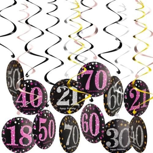 Birthday Decor 6pcs PVC Spiral 30 40 50 60 Birthday Hanging Swirls Adult 30th Birthday Party Decoration Man Women Party Supplies