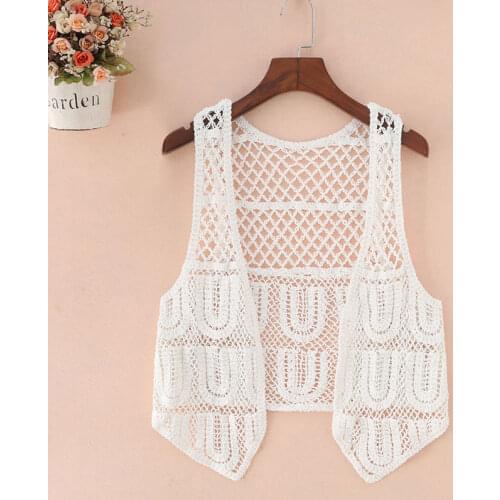 Crochet Cardigan Summer Boho Lace Crochet Jacket Women Hollow Out Cardigan Coat Outerwear Ladies Vintage Black White Jackets