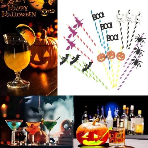 10PCS Drinking Paper Straws Disposable Halloween Decoration Event Party Home Decor Bar Tools Kitchen Accessories Cocina